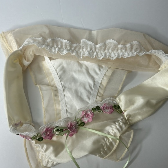 IZA Liquid Satin Cream Embroidered Floral Smooth Silky Stretch Feminine Panties - Picture 11 of 13